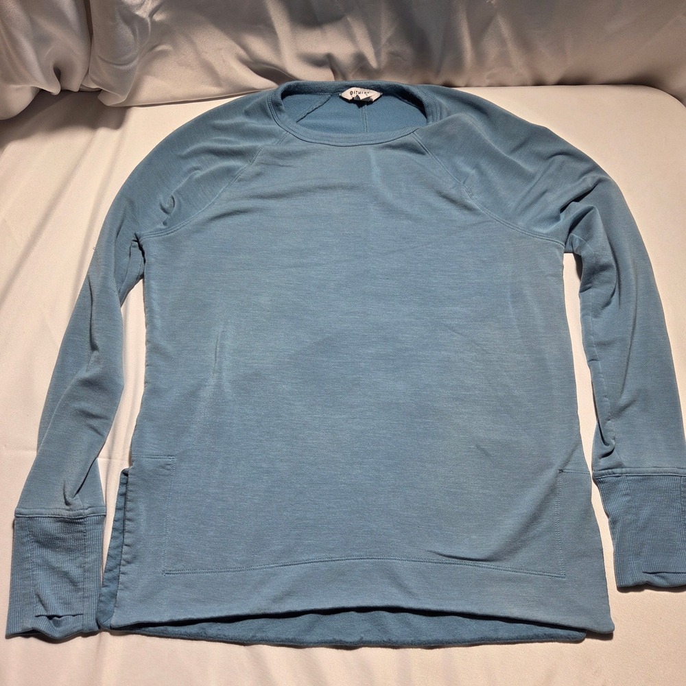 Athleta Womens Blue Raglan Long Sleeve Sweatshirt Thumbholes Size S